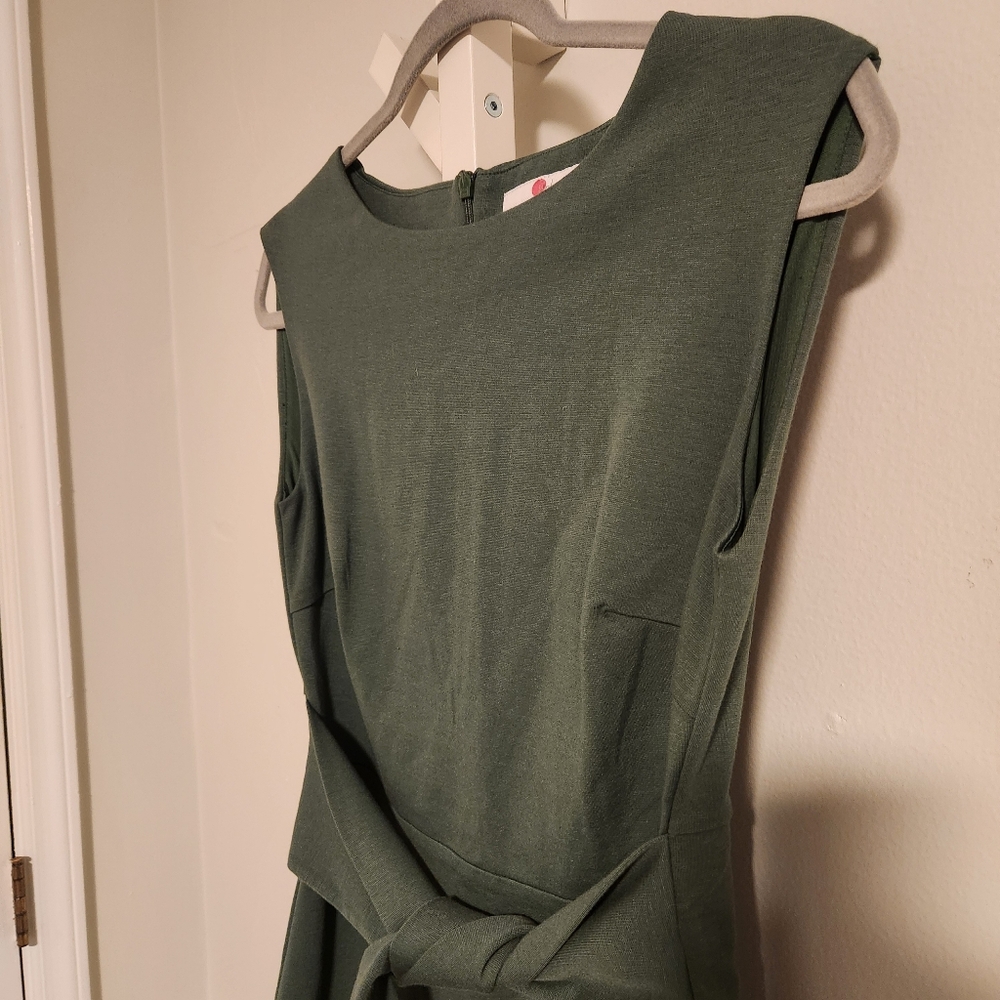 Boden Josephine Ponte Tie-Waist Sheath Dress US 6 Forest Green Knee Length - Picture 5 of 9